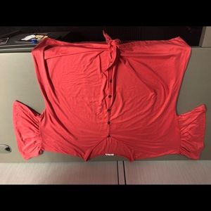 chicsoul 2X vneck button tie waist bell sleeve top